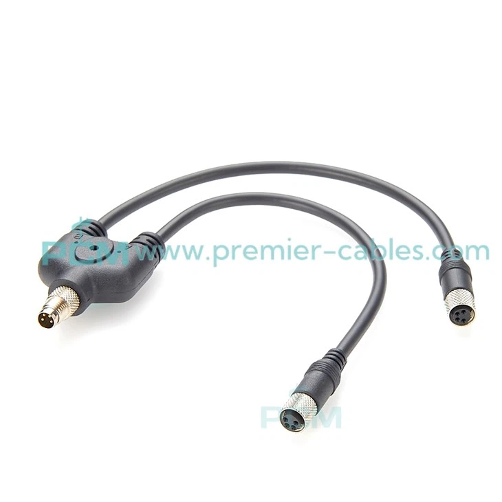 M8 y Tipus Cable Splitter 4 Pin Un codi masculí a dues dones de cable de connexió femenina